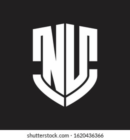 NU Logo monogram with emblem shield shape design isolated on black background