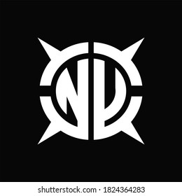 NU Logo monogram with four pieces circle slice design template on Black Background