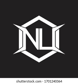 Monograma de logotipo de NU con modelo hexagonal y cuatro cuadros