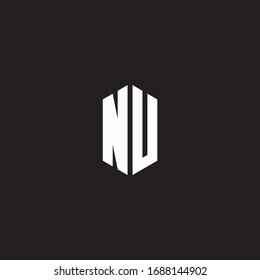 NU Logo monogram with hexagon shape style design template isolated on black background