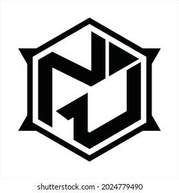 NU Logo monogram with hexagon and sharp shape design template