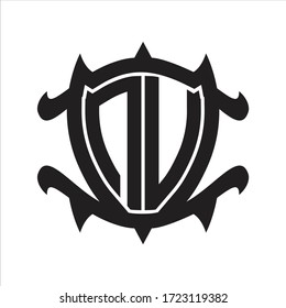 Monograma de logotipo NU aislado con plantilla de diseño de forma de escudo de marco