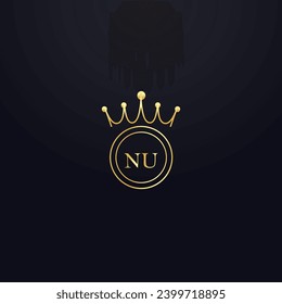 NU logo. N U design. White NU letter. NU, N U letter logo design. Initial letter NU linked circle uppercase monogram logo. N U letter logo vector design. Golden latter, golden, mark