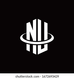 NU monogram logo in a hexagon style and surrounded by a ring