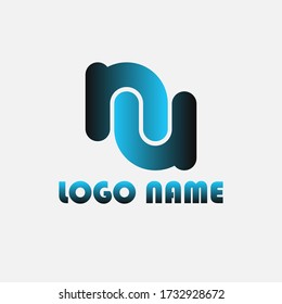 NU or N U letter alphabet logo design in vector format