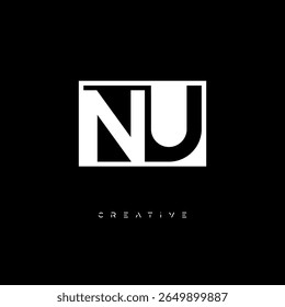 NU Negative Space Monogram – Minimalist Black and White Letter mark Logo for Creative Branding, Fashion Identity and Modern Design Concepts
