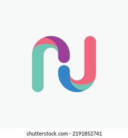 NU or NJ initial based vector logo. Colorful curvy shapes logo. Suitable for company, technology, apps, computer, software, business, and industry.
