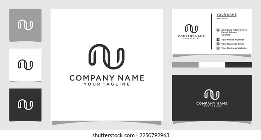 NU or UN initial letter logo design vector with business card design.