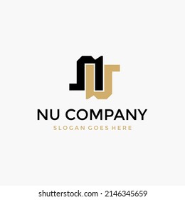 NU UN Letter gold logo vector image