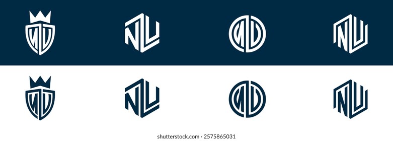 NU UN letter logo set design