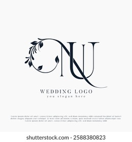 NU, UN Wedding Initials Design. Floral Monogram