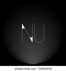NU White thin minimalist LOGO Design with Highlight on Black Background.