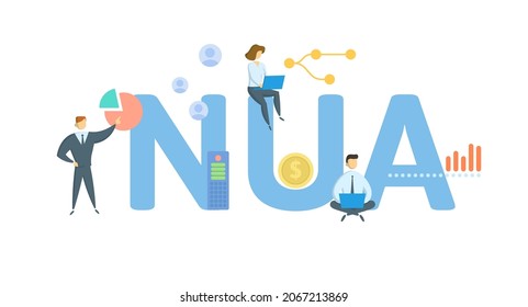 NUA, Net Unrealized Appreciation. Concept with keyword, people and icons. Flat vector illustration. Isolated on white.