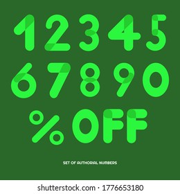 Nubmer green color set for organic business, summer typographic. Vector element illustration template for web or graphic design. Simple number for poster. Eps 10 vector