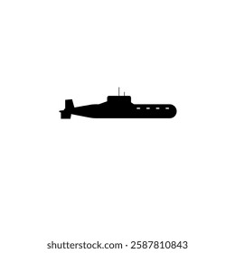 Nuclear Army Submarine, Deep Bathyscaphe Solid Flat Vector Icon Isolated on White Background.