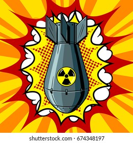 Nuclear atomic bomb pop art retro vector illustration. Comic book style imitation.