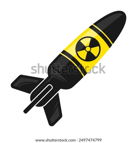 Nuclear or atomic bomb or warhead with radiation sign icon. Weapons of mass destruction. Illustration of a nuclear aviation atomic bomb of a dangerous military weapon.