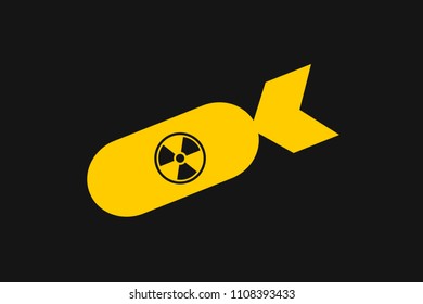 Nuclear and atomic bomb - weapon and exposive of mass destruction. Missile with symbol of radiation and radioactivity. Vector illustration