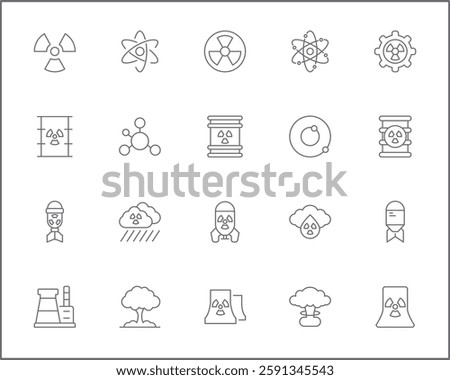 Nuclear And biohazard Technology Icon Set. Vector collection of energy, power, danger, atom, bomb, plant, barrel, molecule, radiation and elements symbols or logo element.