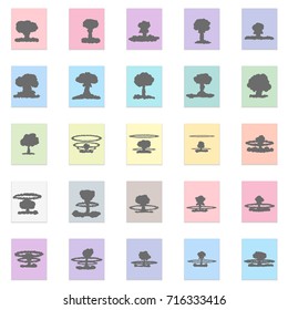Nuclear blast explosion smoke set Vector black icon on color sticker