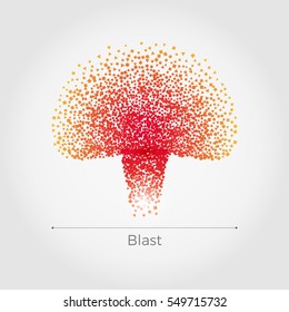 Concepto de ilustración del vector de explosión nuclear. Partículas poligonales elegantes en forma de explosión nuclear. Simple, pero original. Aislado sobre fondo blanco.