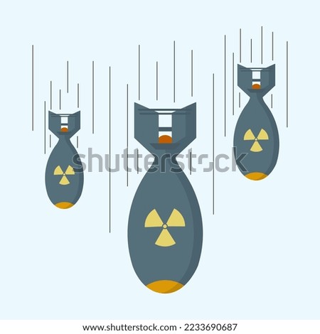 Nuclear Bomb dropping illustration. Fly Nuke Weapon. Nuclear Warhead Explosion. Atom Military Aviation Rocket. Destruction Force. Isolated Vector Illustration.