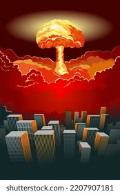 Nuclear bomb explosion. Nuclear war. End of the world. Atomic bomb. Vector illustration.