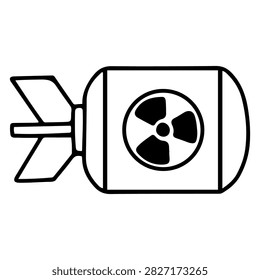 Nuclear bomb. Hand drawn vector doodle. A cruise missile with a radio hazard sign. Lethal weapon. Illustration art line sketch.
