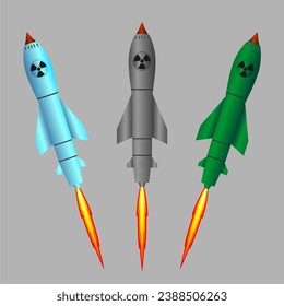 Misil hipersónico con bomba nuclear. 3.ª ilustración vectorial