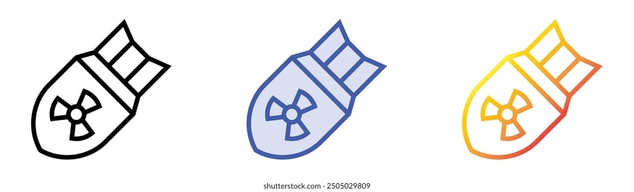 Icono de bomba nuclear. Lineal, relleno azul y diseño de estilo degradado aislado sobre fondo blanco