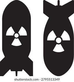Nuclear bomb icon silhouette, atomic bomb symbol, radiation hazard sign.