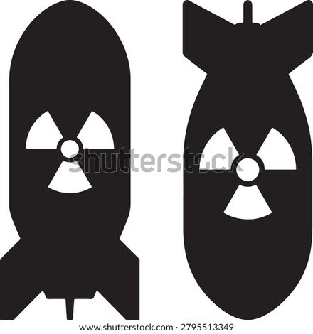 Nuclear bomb icon silhouette, atomic bomb symbol, radiation hazard sign.
