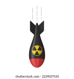 Nuclear bomb isolated on white background. Atomic rocket air bomb. Bombshell, Mmissile army. Nuke radiation vector illustration