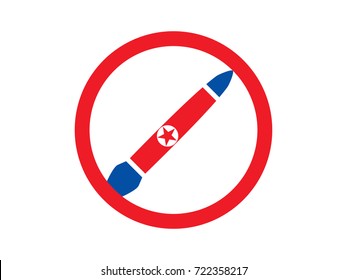 Nuclear bomb in the red circle, against the war. Rocket with the flag of North Korea. . Vector illustration