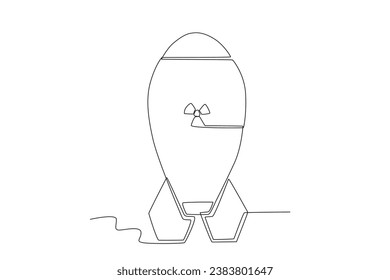 A nuclear bomb rocket. Nuclear weapon one-line drawing