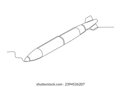 Eine Atombombenrakete. Einzeilige Zeichnung von Kernwaffen