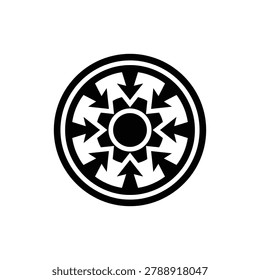 Nuclear bomb sphere implosion icon, vector illustration. Black filled nuclear bomb sphere implosion icon isolated on a white background, representing implosion based weapon design concepts in a technical vector style.