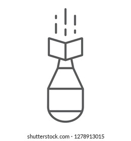 Nuclear bomb thin line icon, weapon and military, air bomb sign, vector graphics, a linear pattern on a white background, eps 10.