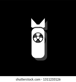 Nuclear bomb. White flat simple icon with shadow