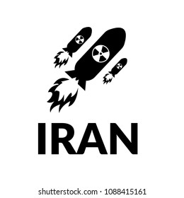 Nuclear boms and text Iran. Atomic bomb icon isolated on white background