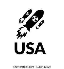 Nuclear boms and text USA. Atomic bomb icon isolated on white background