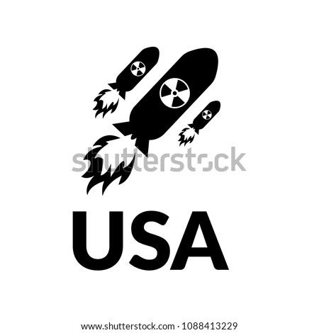 Nuclear boms and text USA. Atomic bomb icon isolated on white background