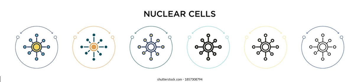 Nuclear cells icon in filled, thin line, outline and stroke style. Vector illustration of two colored and black nuclear cells vector icons designs can be used for mobile, ui, web