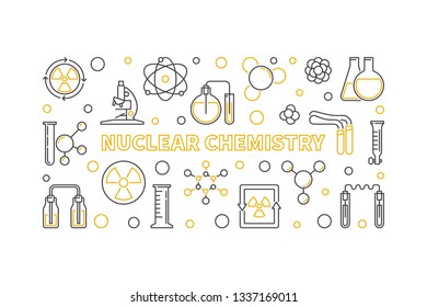 Nuclear Chemistry vector concept horizontal banner or illustration in thin line style