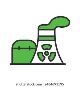 Nuclear containment building, in line design, green. Nuclear, Containment, Building, Safety, Reactor, Energy, Power, on white background vector. Nuclear containment building editable stroke icon.