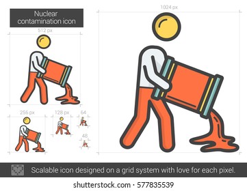 Nuclear contamination vector line icon isolated on white background. Nuclear contamination line icon for infographic, website or app. Scalable icon designed on a grid system.
