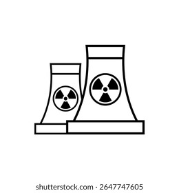 Torre de resfriamento nuclear com símbolo de radiação, vetor de contorno