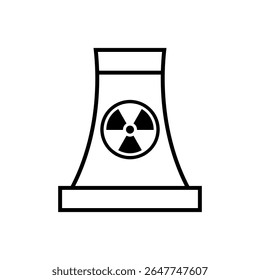 Torre de resfriamento nuclear com símbolo de radiação, vetor de contorno