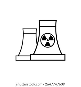 Torre de resfriamento nuclear com símbolo de radiação, vetor de contorno