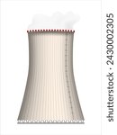 Nuclear cooling tower, realistic, on a white background. Vector illustration.eps